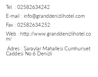 Grand Denizli Hotel iletiim bilgileri